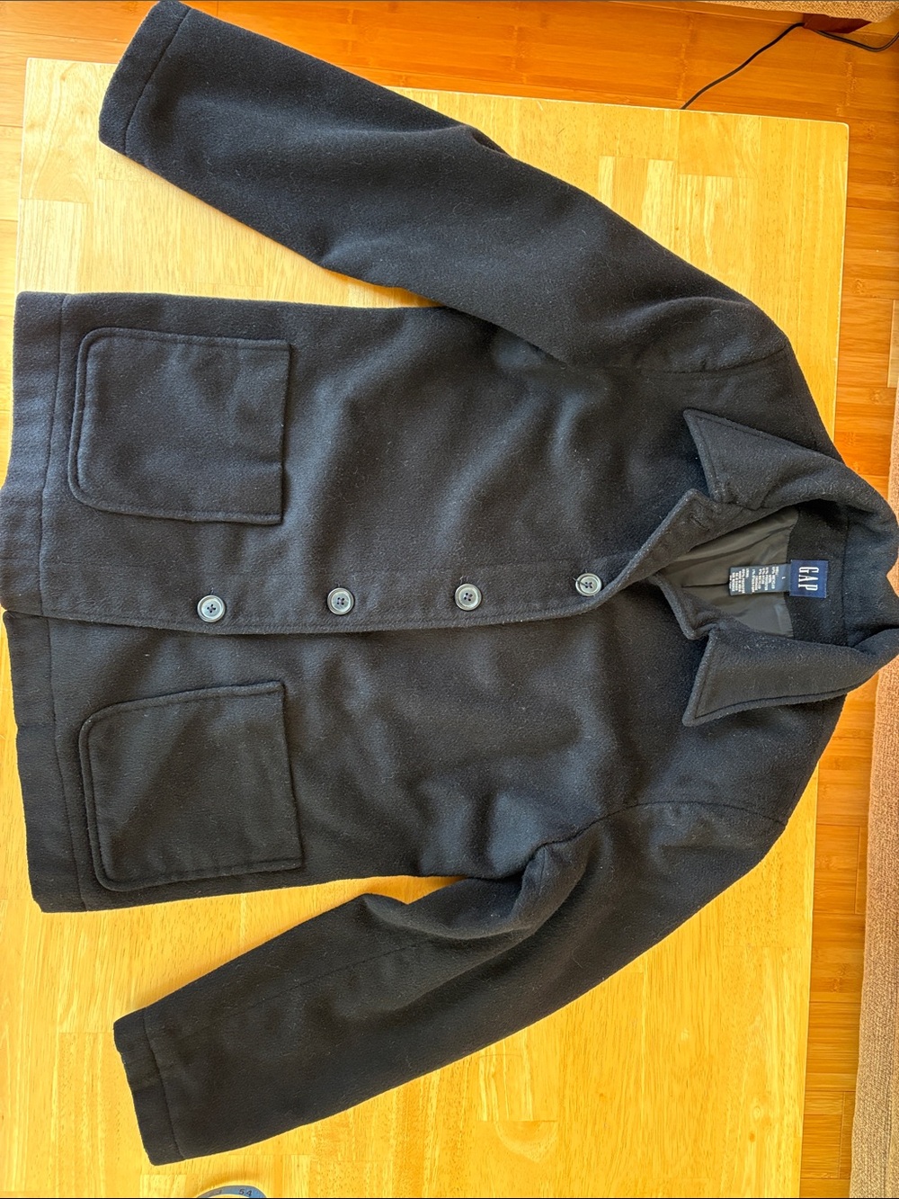 GAP Women’s size Large Black Wool Pea Coat with Patch Pockets